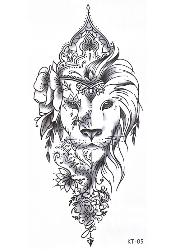 Black Mandala Lion King Temporary Tattoo Fake Press Sticker Women Mens  Sleeve